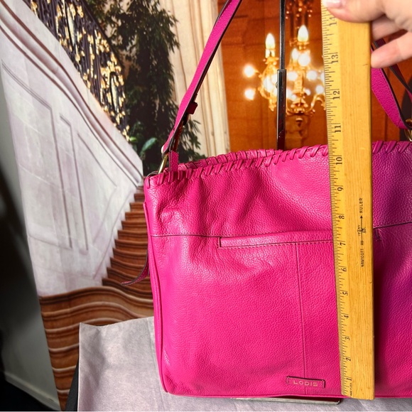 Lodis Fuchsia Pink Leather Shoulder Hobo Bag with Braided Trim, soft supple 💖 - Picture 4 of 17